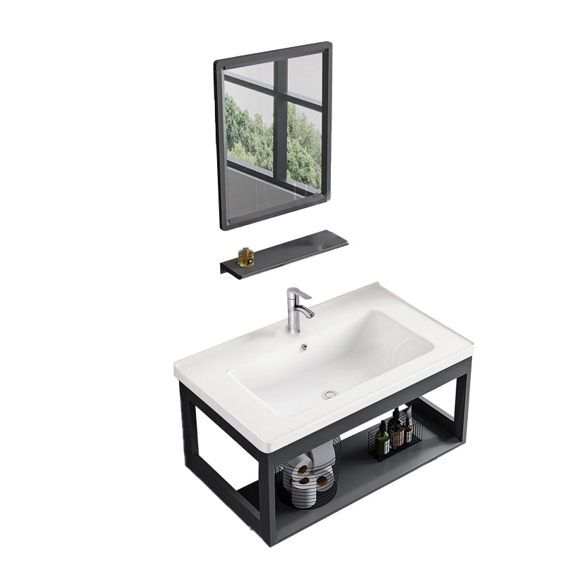 Bathroom Vanity Set Wall Mounted Storage Shelf Ceramic Sink Mirror Vanity Sink with Faucet