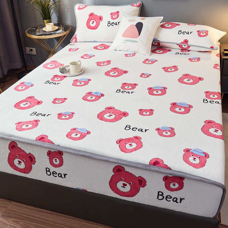 Cotton Flannel Bed Sheet Set Printed Bed Sheet Set with Wrinkle Resistant