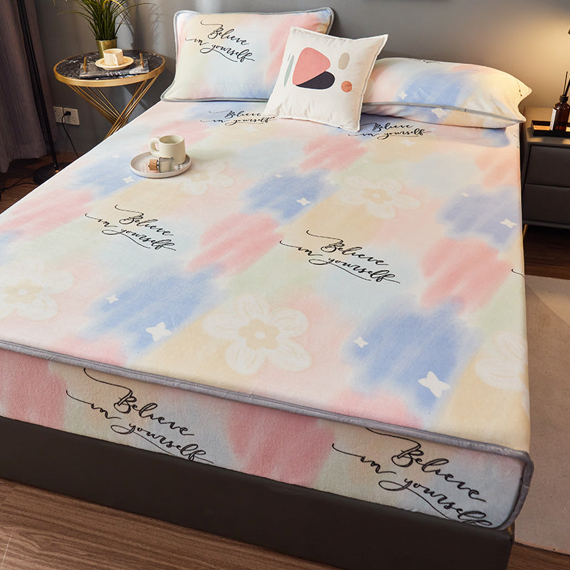 Cotton Flannel Bed Sheet Set Printed Bed Sheet Set with Wrinkle Resistant