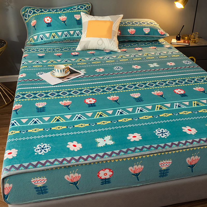 Cotton Flannel Bed Sheet Set Printed Bed Sheet Set with Wrinkle Resistant