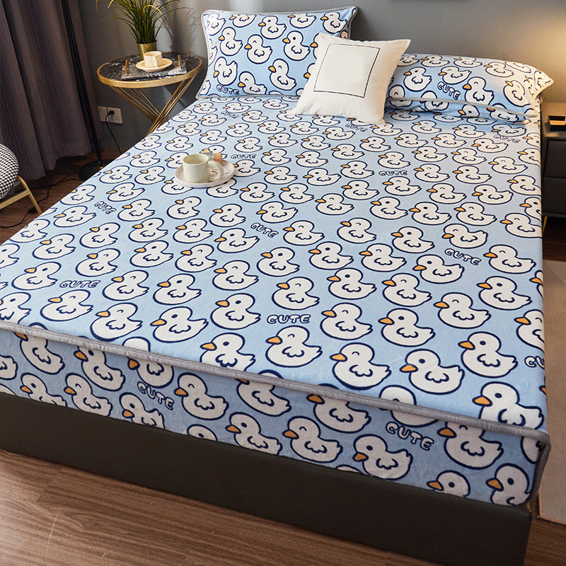 Cotton Flannel Bed Sheet Set Printed Bed Sheet Set with Wrinkle Resistant