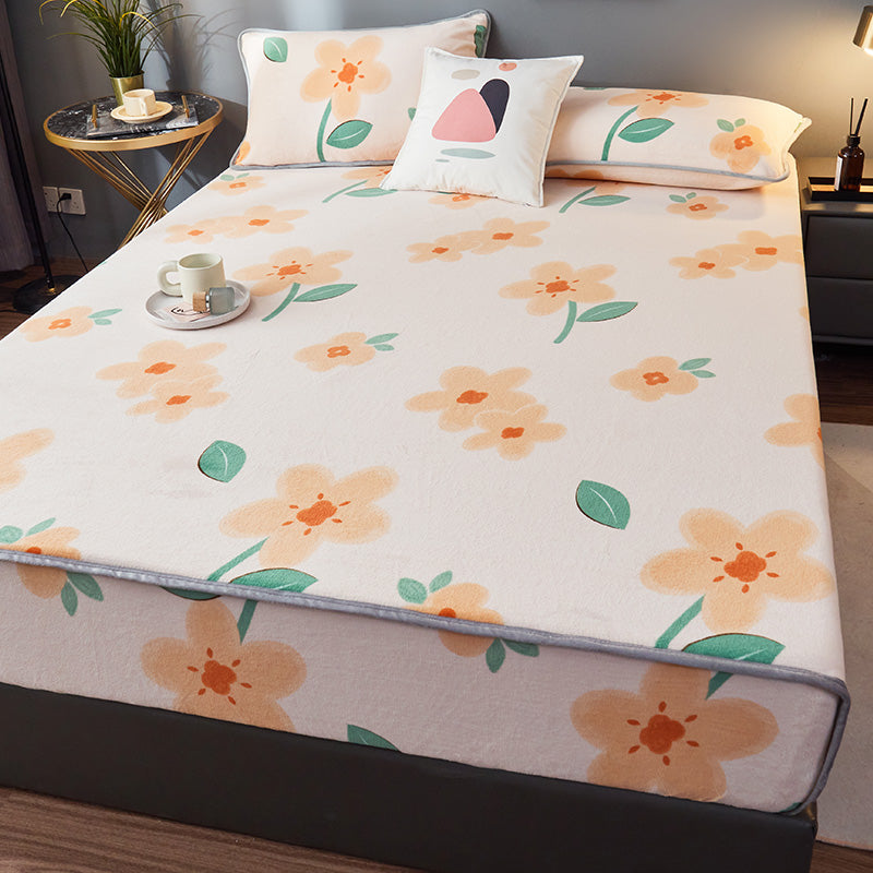 Cotton Flannel Bed Sheet Set Printed Bed Sheet Set with Wrinkle Resistant