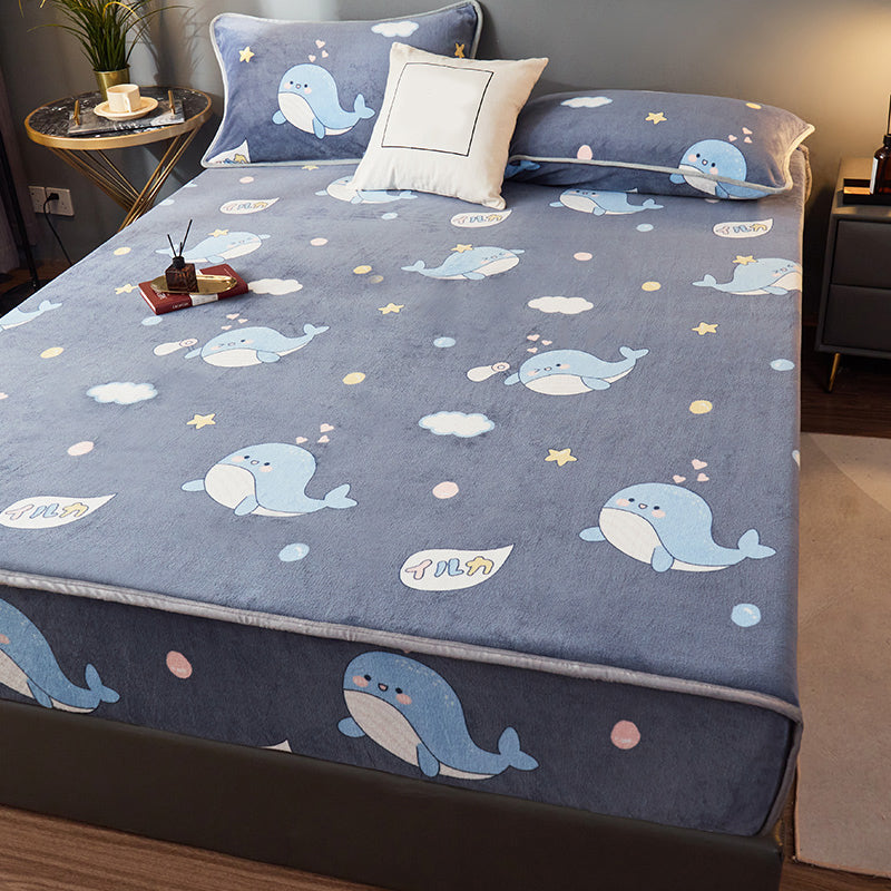 Cotton Flannel Bed Sheet Set Printed Bed Sheet Set with Wrinkle Resistant