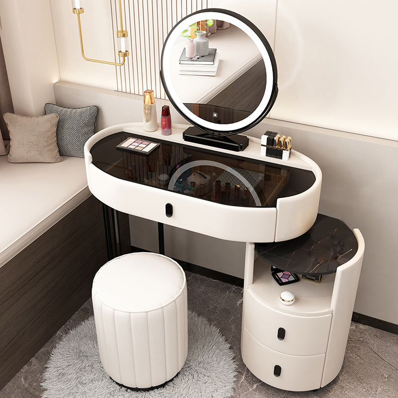3 Drawers Glam Makeup Vanity Desk with Glass Top Makeup Vanity