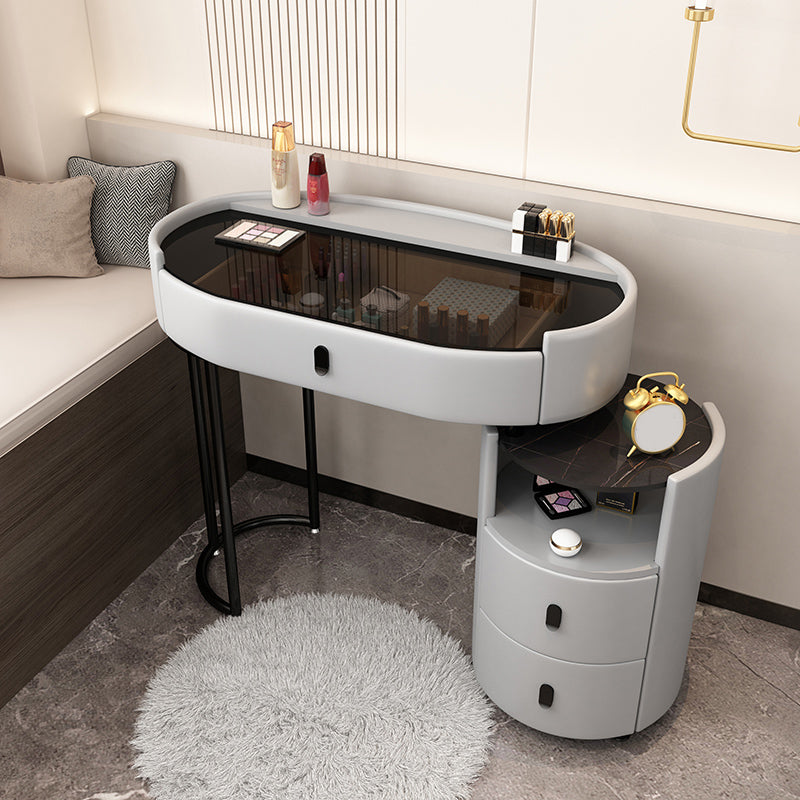 3 Drawers Glam Makeup Vanity Desk with Glass Top Makeup Vanity