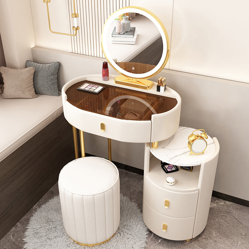 3 Drawers Glam Makeup Vanity Desk with Glass Top Makeup Vanity
