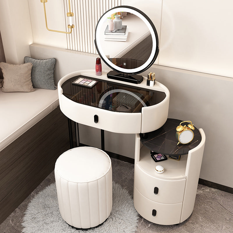 3 Drawers Glam Makeup Vanity Desk with Glass Top Makeup Vanity