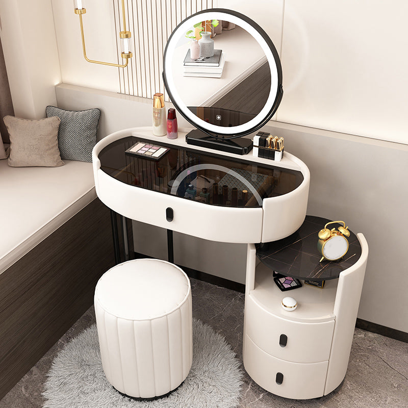 3 Drawers Glam Makeup Vanity Desk with Glass Top Makeup Vanity
