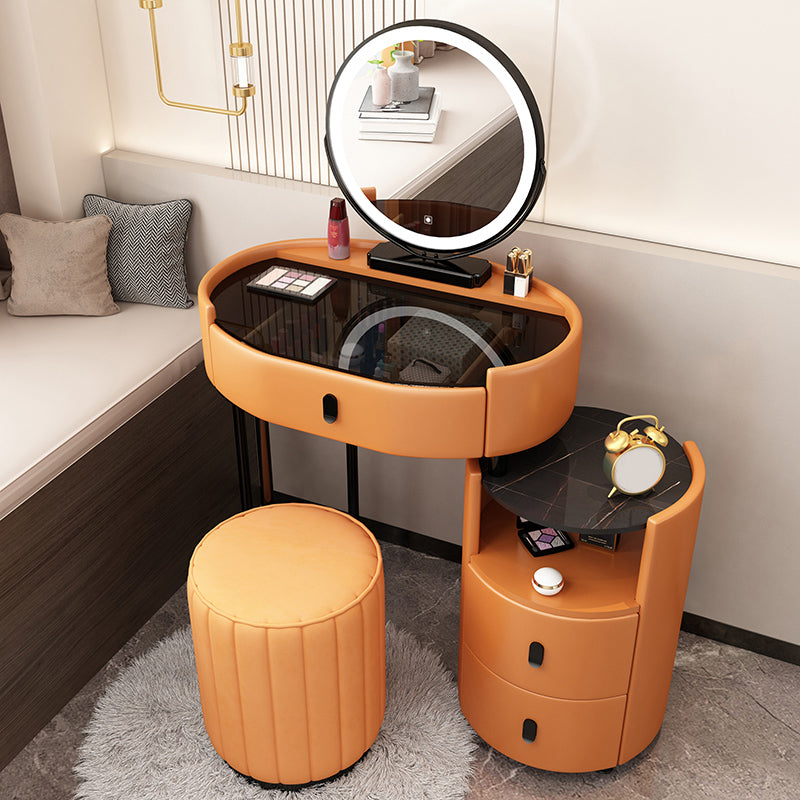 3 Drawers Glam Makeup Vanity Desk with Glass Top Makeup Vanity
