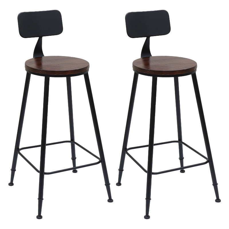 Solid Wood Dining Stool Modern Bar Stool with Black Metal Base