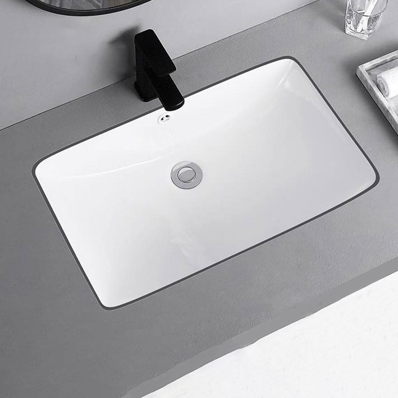 Traditional Undermount Vanity Sink Porcelain Rectangular with Pop-Up Drain Vessel Sink