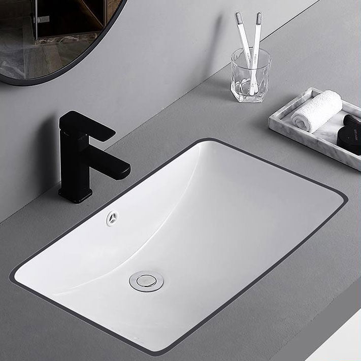 Traditional Undermount Vanity Sink Porcelain Rectangular with Pop-Up Drain Vessel Sink