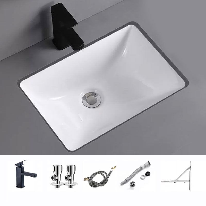 Traditional Undermount Vanity Sink Porcelain Rectangular with Pop-Up Drain Vessel Sink
