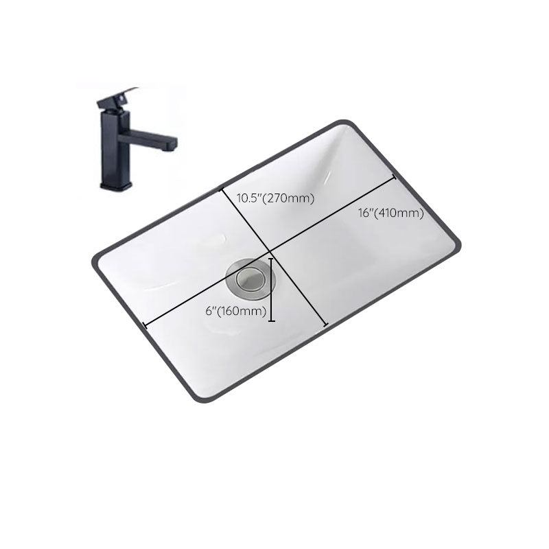 Traditional Undermount Vanity Sink Porcelain Rectangular with Pop-Up Drain Vessel Sink