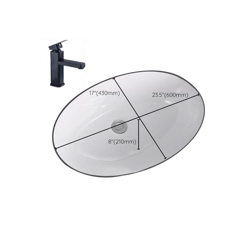 Traditional Undermount Vanity Sink Porcelain Rectangular with Pop-Up Drain Vessel Sink