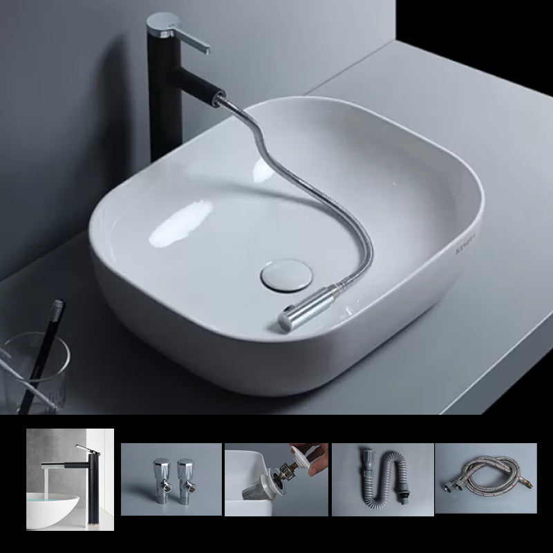 Traditional Vessel Bathroom Sink Porcelain with Faucet Basin Sink