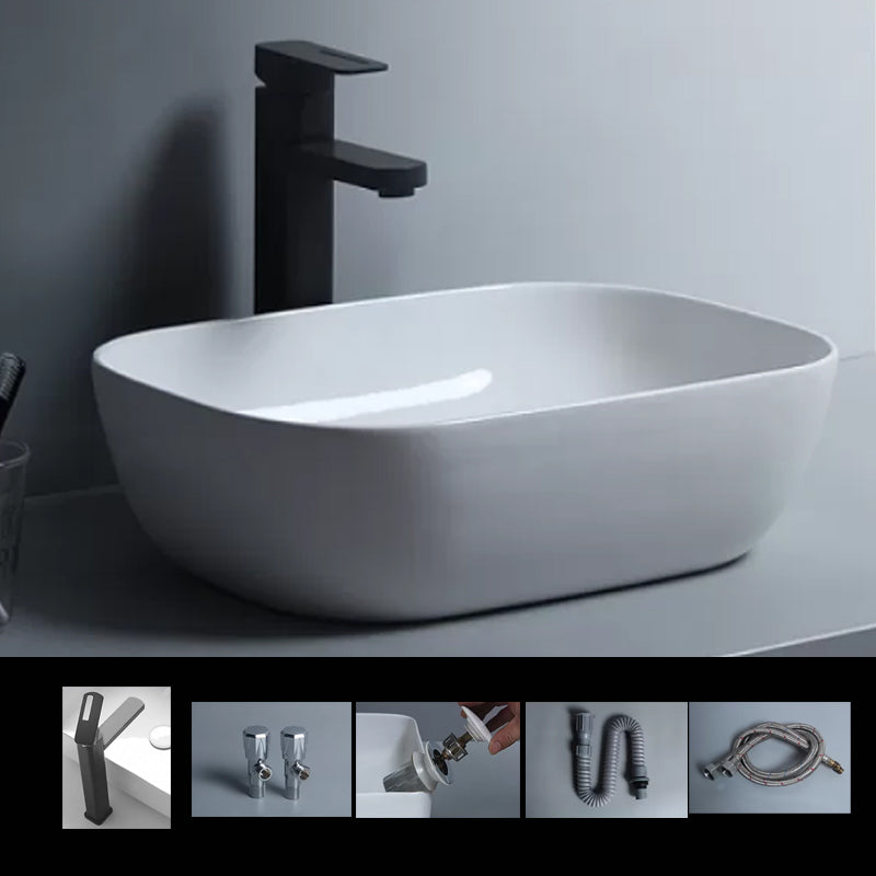 Traditional Vessel Bathroom Sink Porcelain with Faucet Basin Sink