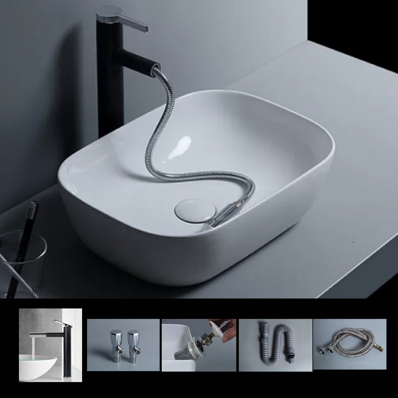 Traditional Vessel Bathroom Sink Porcelain with Faucet Basin Sink