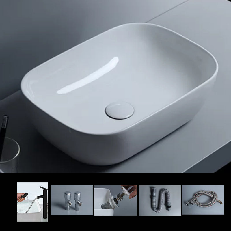Traditional Vessel Bathroom Sink Porcelain with Faucet Basin Sink