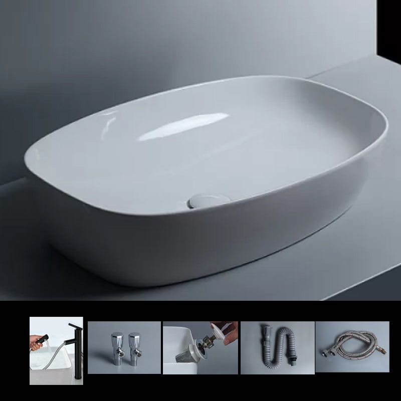 Traditional Vessel Bathroom Sink Porcelain with Faucet Basin Sink