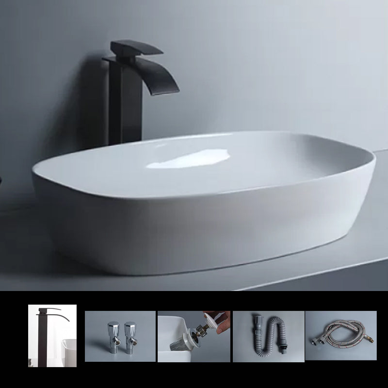 Traditional Vessel Bathroom Sink Porcelain with Faucet Basin Sink
