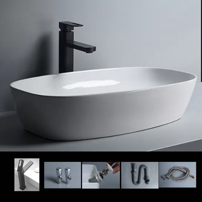 Traditional Vessel Bathroom Sink Porcelain with Faucet Basin Sink
