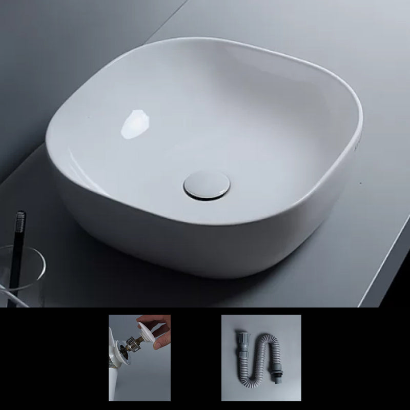 Traditional Vessel Bathroom Sink Porcelain with Faucet Basin Sink