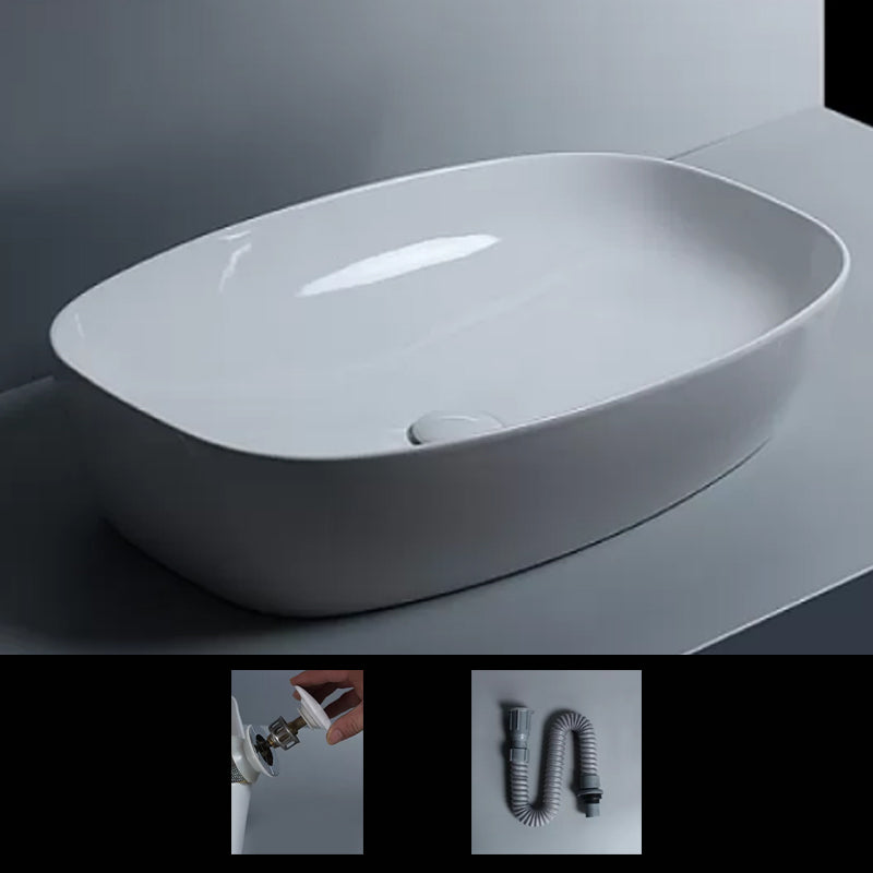 Traditional Vessel Bathroom Sink Porcelain with Faucet Basin Sink