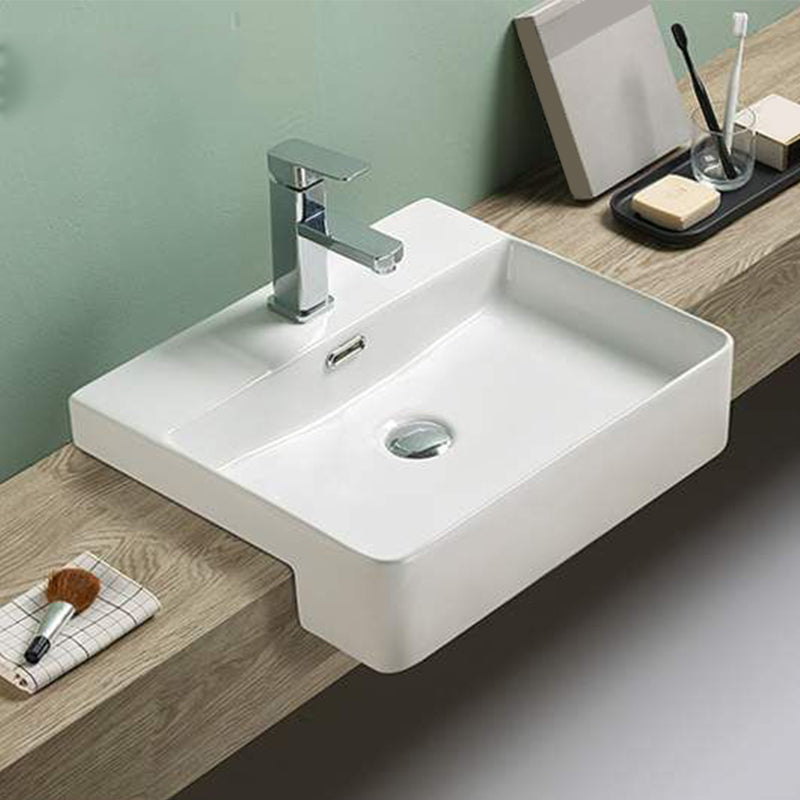 Modern Porcelain Bathroom Sink Rectangular Vessel Lavatory Sink