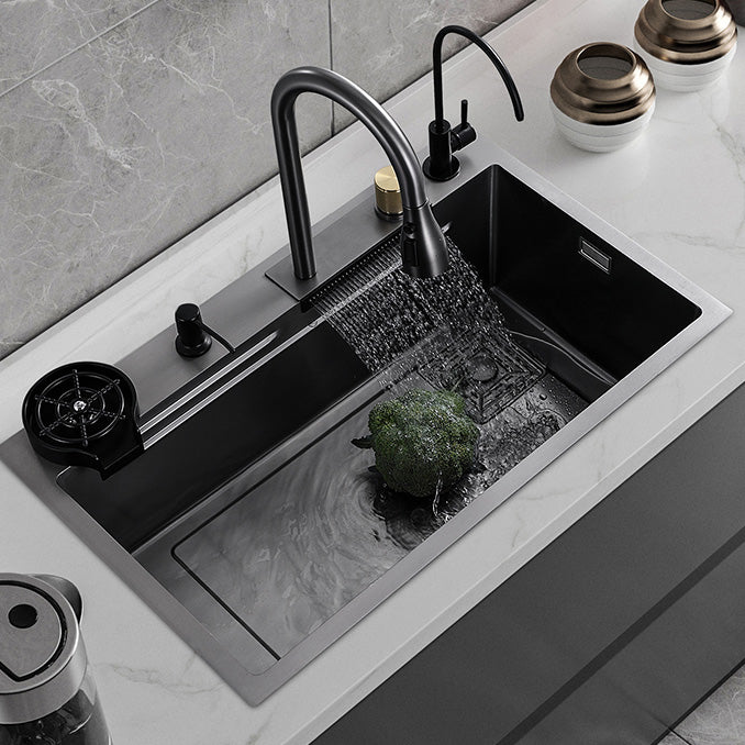 Black Kitchen Sink Single Bowl Cutting Board Top Mount Stainless Steel Kitchen Sink