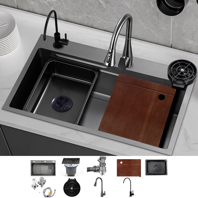 Black Kitchen Sink Single Bowl Cutting Board Top Mount Stainless Steel Kitchen Sink