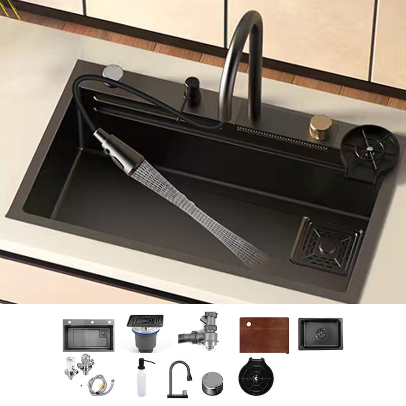 Black Kitchen Sink Single Bowl Cutting Board Top Mount Stainless Steel Kitchen Sink