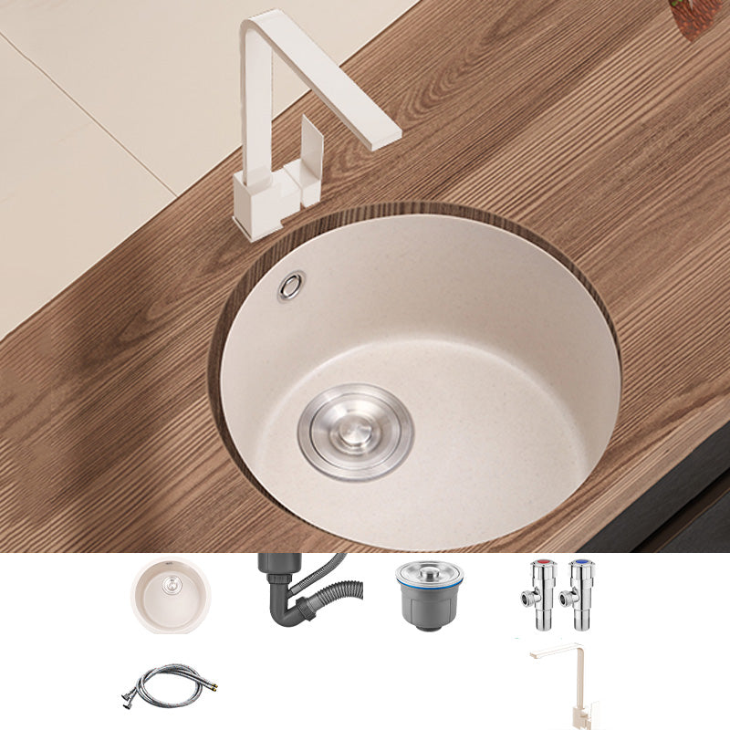 Round Kitchen Sink Quartz Single Bowl Kitchen Sink with Drain Assembly