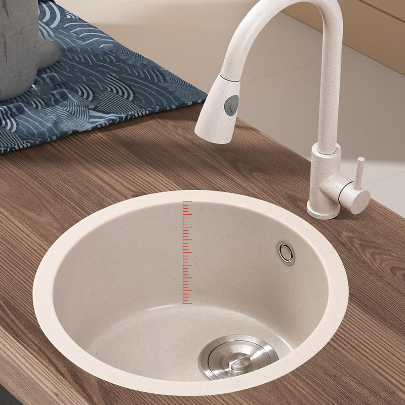 Round Kitchen Sink Quartz Single Bowl Kitchen Sink with Drain Assembly