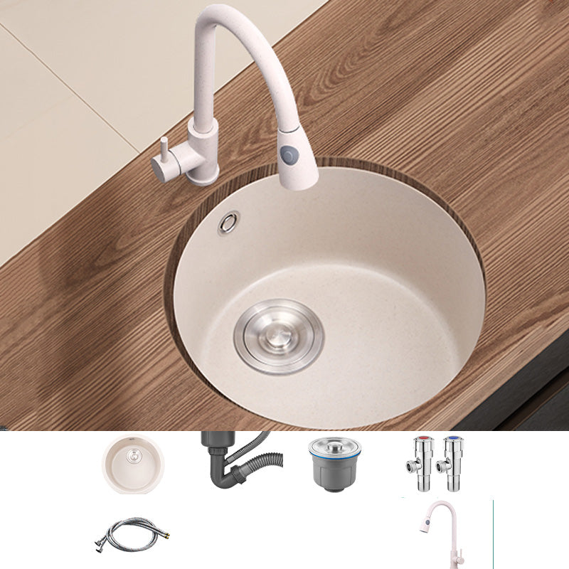 Round Kitchen Sink Quartz Single Bowl Kitchen Sink with Drain Assembly
