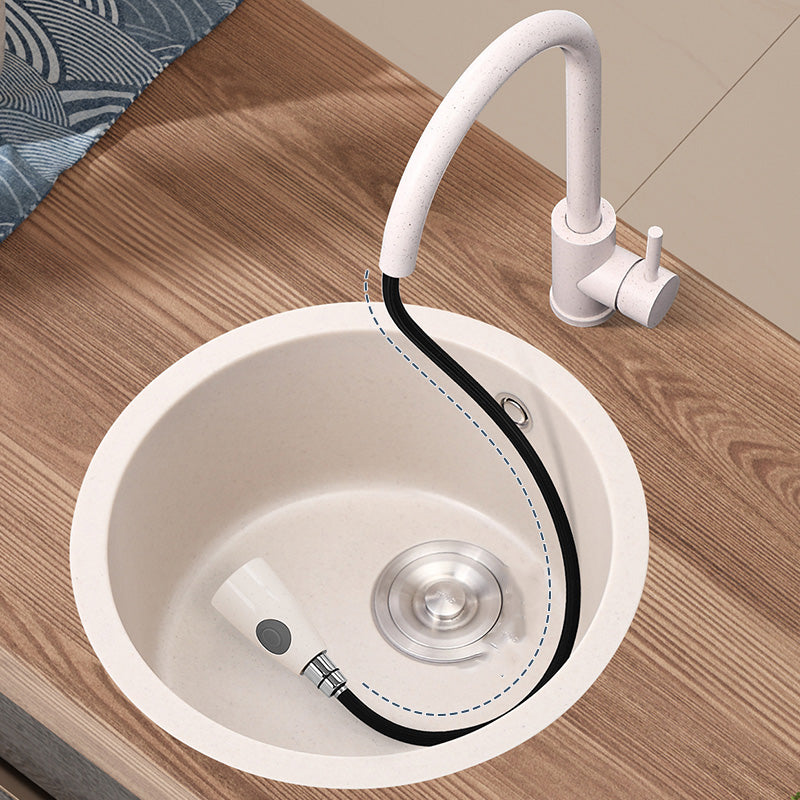 Round Kitchen Sink Quartz Single Bowl Kitchen Sink with Drain Assembly