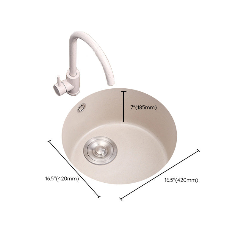 Round Kitchen Sink Quartz Single Bowl Kitchen Sink with Drain Assembly