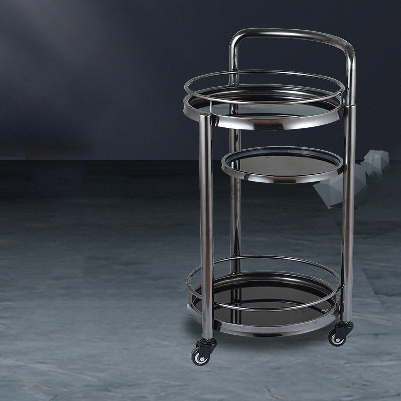 Modern Open Storage Prep Table Round Home Dining Kitchen Trolley