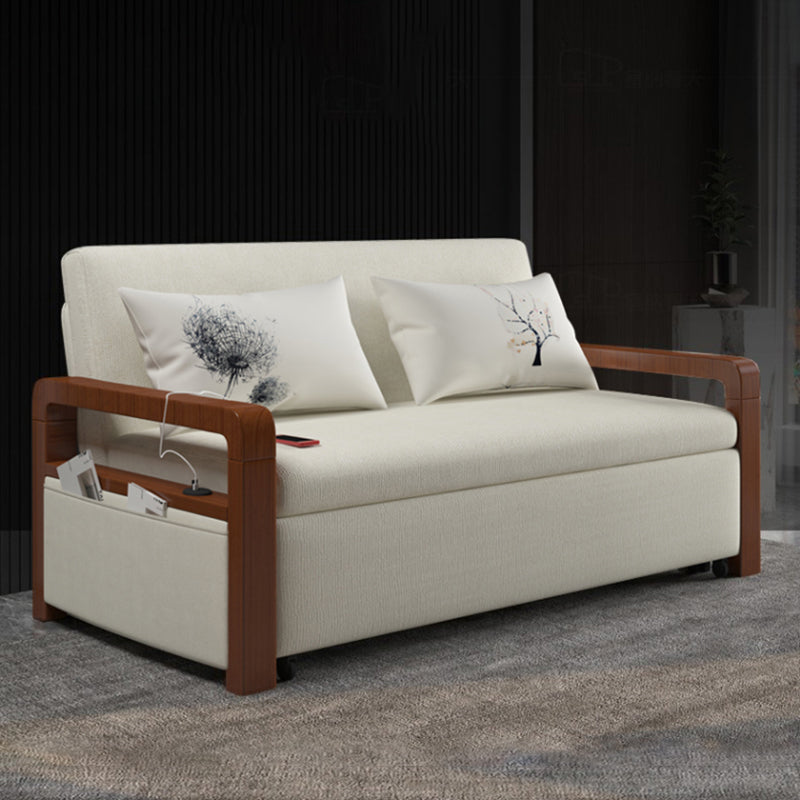 White Futon Sleeper Sofa Bed Contemporary Style with Arms Convertible Sofas
