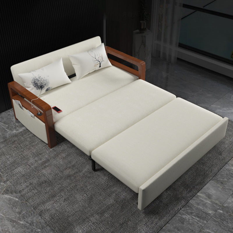 White Futon Sleeper Sofa Bed Contemporary Style with Arms Convertible Sofas