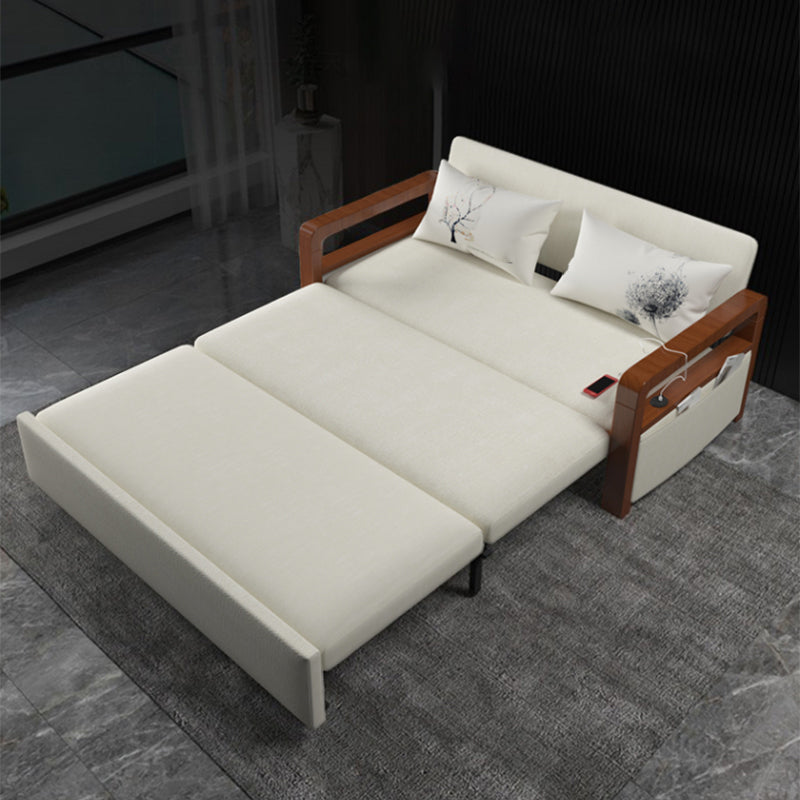 White Futon Sleeper Sofa Bed Contemporary Style with Arms Convertible Sofas