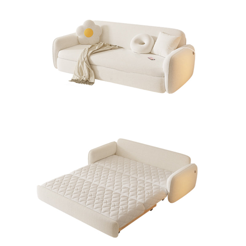 Scandinavian Futon Sleeper Sofa Bed Wooden and Fabric Convertible Sofas in White