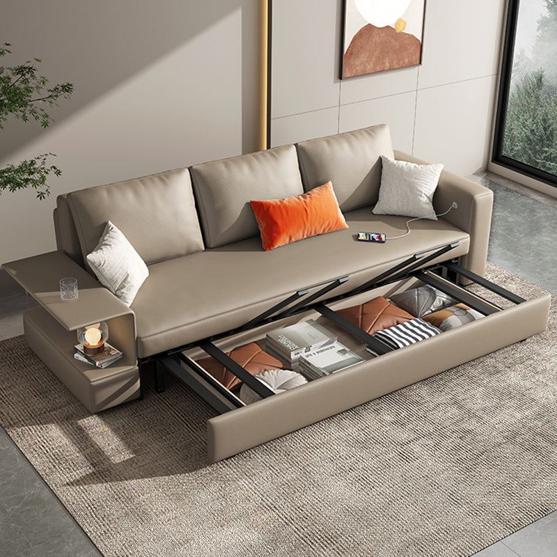 Leather Sleeper Sofa Gray Pillow Back Futon Sleeper Sofa with Storage