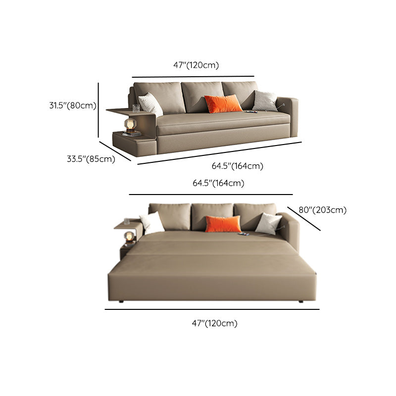 Leather Sleeper Sofa Gray Pillow Back Futon Sleeper Sofa with Storage