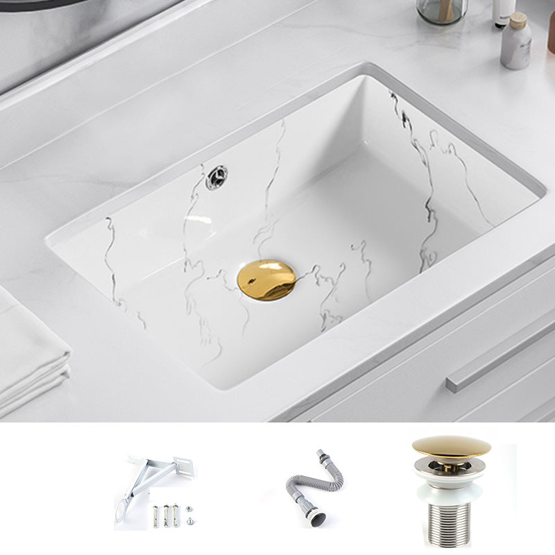 Modern Undermount Vanity Sink Rectangular Porcelain with Overflow Basin Sink