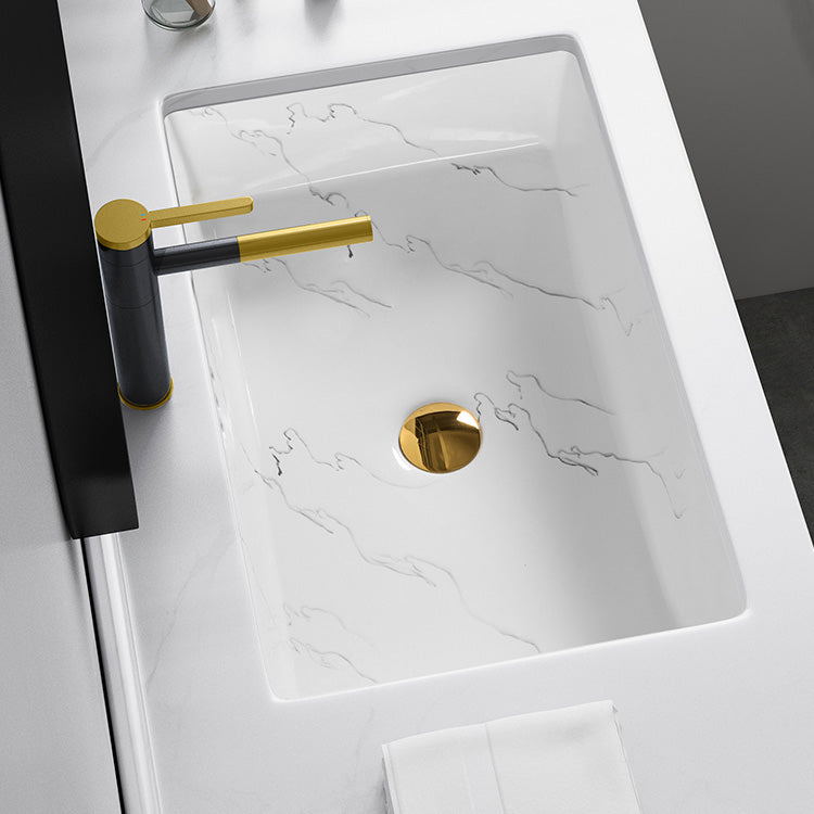Modern Undermount Vanity Sink Rectangular Porcelain with Overflow Basin Sink