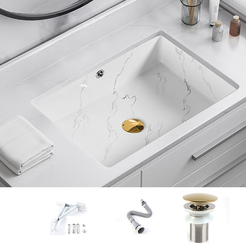 Modern Undermount Vanity Sink Rectangular Porcelain with Overflow Basin Sink