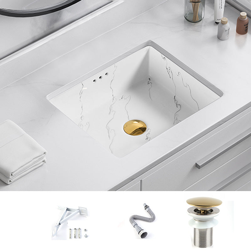 Modern Undermount Vanity Sink Rectangular Porcelain with Overflow Basin Sink