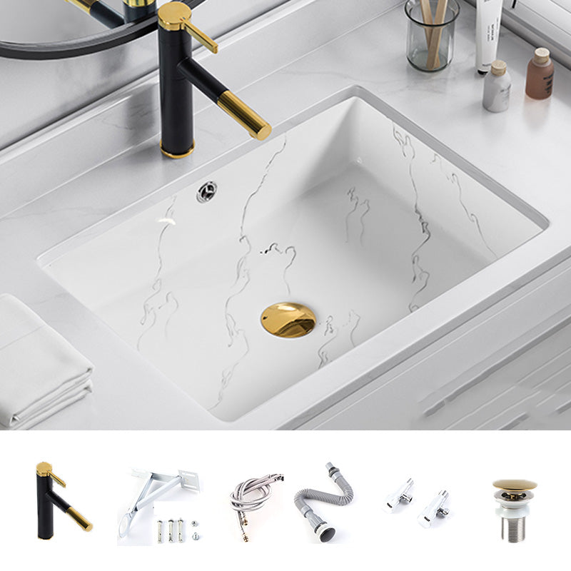 Modern Undermount Vanity Sink Rectangular Porcelain with Overflow Basin Sink