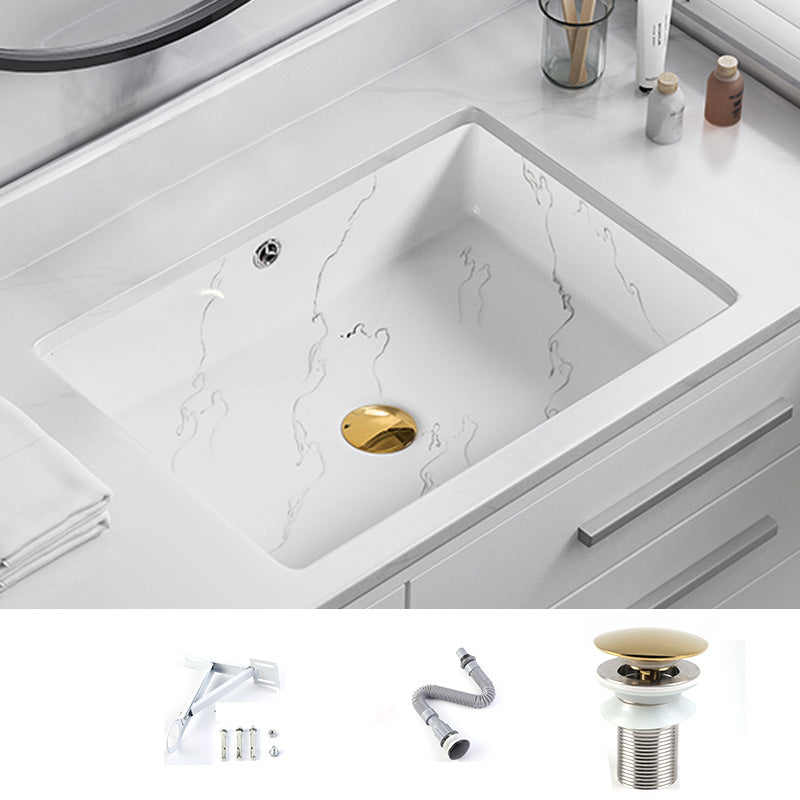 Modern Undermount Vanity Sink Rectangular Porcelain with Overflow Basin Sink